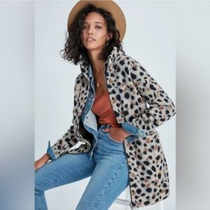 Anthropologie Field Flower Wool Miena Jacket Sz S Animal Print Zip Front Knit